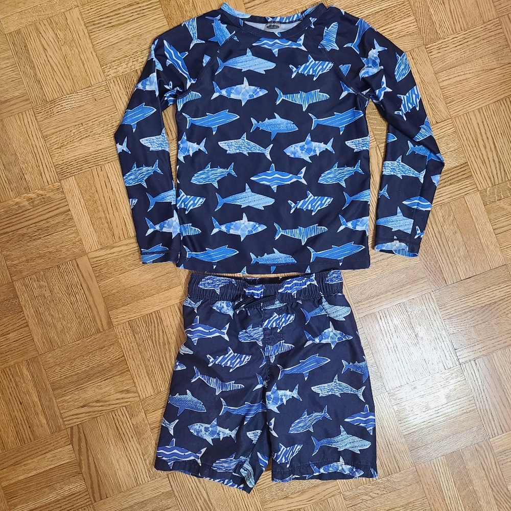 4 swim trunks and rashguard Old Navy boys bundle